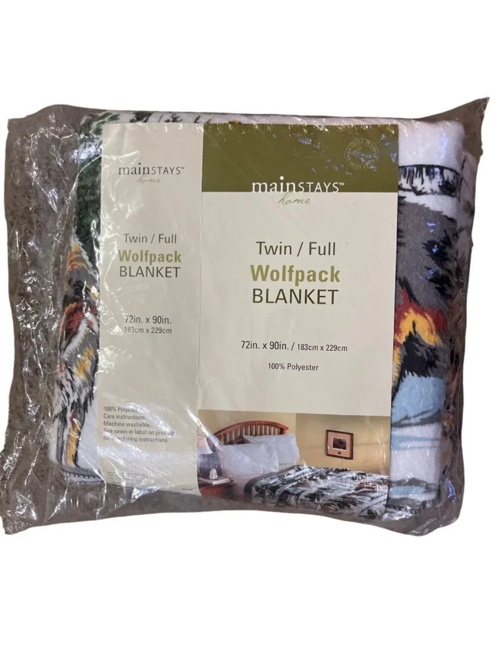 Mainstays Wolf Blanket Twin Full 72x90 Wolfpack Fleece Throw USA New Open Pkg